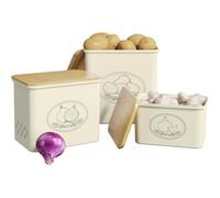 Lifewit Porta Patate, Grandi Porta Cipolla con Coperchio e Fori di Ventilazione, Contenitori Cucina Impilabili in Plastica, 24 cm(H), Beige, 3 Pezzo