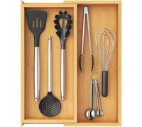 Lifewit Porta Posate in Bambù per Cassetto, Profondità 40 cm, Poggia Posate Regolabile da 17,8 a 30 cm, Portaposate da Cucina per Organizer Mestoli/Coltelli, Cucina Accessori Utili la Casa Tavola