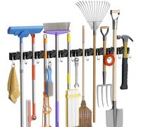 Lifewit Porta Scope Parete, Organizer Antiscivolo, 2 pezzo, Nero | con 6 Ganci e 5 Fessure, Supporto da Parete per Scope e Utensili per Cucina, Giardino, Garage, Lavanderia