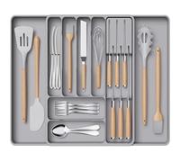 Lifewit Portaposate a Cassetto Espandibile, Porta Posate per Cucina, Portaposate Regolabile con Supporto per Coltelli Rimovibile, Organizer Posate Salvaspazio, Profondità 40 cm, 1 Pacchi, Grigio