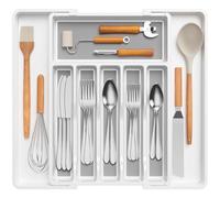 Lifewit Portaposate da Cassetto Espandibile, Larghezza 33-57 cm, Organizer Utensili per Cucina Salvaspazio, Accessori Cucina per Cucchiai, Forchette, Profondità 42,4 cm, con TPR Antiscivolo, Bianco