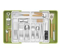 Lifewit Portaposate da Cassetto Grande, Organizer Posate da Cassetto, Espandibile da 54,1 a 91,4 cm di Larghezza, Organizer Cucina in Plastica per Posate, Cucchiai, Forchette, Coltelli, Verde e Bianco