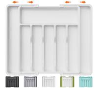 Lifewit Portaposate da Cassetto, Organizer Cucina Espandibile, Porta Posate Regolabile in Resistente Plastica per Cucchiai e Forchette, Profondità 38cm, Estensione max 57 cm, 1 Pacchi, Bianco