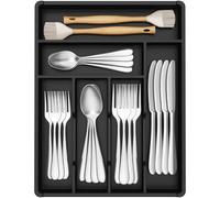 Lifewit Portaposate da Cassetto, Organizer Posate da Cassetto, Porta Posate Cucina Cassetto, 31x41 cm, Contenitore per Posate per Cucchiai, Forchette, Coltelli, Stoviglie, 6 Scomparti, Nero