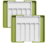 Lifewit Portaposate da Cassetto, Porta Posate Espandibile, Porta Posate Cucina Cassetto Regolabile in Resistente Plastica per Cucchiai, Forchette e Coltelli,Grande,2 pacchi,Verde e Bianco