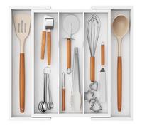Lifewit Portaposate da Cassetto, Porta Utensili Espandibile da Cucina, Supporto Regolabile per Posate e Utensili da Cucina, Divisorio in Bambù per Utensili e Gadget da cucina, Grande, Bianca