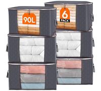 Lifewit Scatole per Armadio, Scatole Vestiti, Organizer Armadio per Piumoni, Scatola Trasloco, Buste Pieghevole per Indumenti, Coperte, Biancheria da Letto, Grigio, 90L, 6 Pezzi