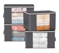 Lifewit Scatole per Armadio, Scatole Vestiti, Organizer Armadio per Piumoni, Scatola Trasloco, Buste Pieghevole per Indumenti, Coperte, Biancheria da Letto, Grigio, 90L, 4 Pezzi