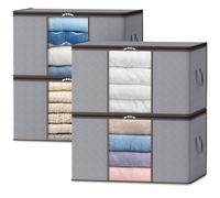 Lifewit Scatole per Vestiti, Contenitori per Armadio Pieghevole, Scatole per Armadio, Scatoloni trasloco, Organizzatore armadio per Vestiti, Coperte, Piumoni, Grigio Chiaro, 105 L, 4 Pezzi