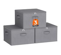 Lifewit Scatole Portaoggetti Tessuto 40L Set di 3, Ceste Portaoggetti con Coperchio, Contenitori per Armadio con Cerniera, Scatole per Armadio Salvaspazio per Vestiti 40×40×25cm, Giocattoli, Grigio