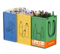 Lifewit Set di 3 Borse Raccolta Differenziata 45 L, Bidoni Differenziata Interno in 3 Colori, Raccolta Differenziata Esterno per Carta, Plastica, Vetro e Bottiglie