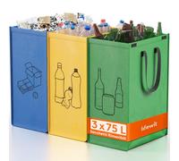Lifewit Set di 3 Borse Raccolta Differenziata 75 L, Bidoni Differenziata Interno in 3 Colori, Raccolta Differenziata Esterno per Carta, Plastica, Vetro e Bottiglie