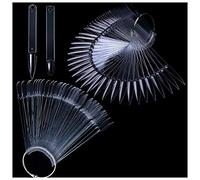 Lifextol 50 pz trasparente lungo bara campione bastoni 50PC naturale ballerina a forma di ventaglio smalto per unghie Display Board Nail Art pratica bastoni strumenti con supporto anello.