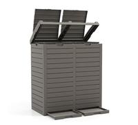 LIFEZEAL 235L Pattumiera Differenziata Esterno a 2 Scomparti, Bidoni Giardino, Resistente alle Intemperie, in Resina, con Coperchio, Maniglia, Cestino Raccolta Spazzatura, Secchio, 40x77x86cm, Marrone