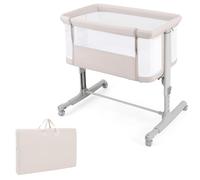 LIFEZEAL 3 in 1, culla regolabile in altezza a 5 livelli, con materasso, lettino da viaggio mobile su ruote con navicella, per bambini dalla nascita fino a 9 kg (beige)
