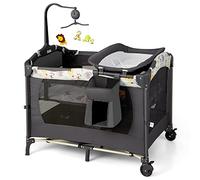 LIFEZEAL 4 in 1 Culla pieghevole, culla 107 x 72 cm con porta pannolini a U, borsa portaoggetti e sponda laterale traspirante regolabile in altezza, culla da viaggio dalla nascita a 15 kg