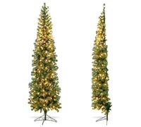 LIFEZEAL Albero di Natale 210 cm Con Luci Incorporate, 150 LED, Rami e Base Pieghevole in Metallo - Slim Christmas Tree Già Pronto