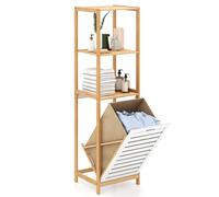 LIFEZEAL Armadio da Terra, Scaffale da Bagno a 3 livelli, Cesto Portabiancheria in Bambù, Mobile Biancheria Sporca, Porta Biancheria Salvaspazio con Scomparto per Laundry,36x33x130cm