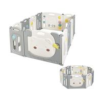 LIFEZEAL Box per Bambini, Recinto Neonati Plastica Modulabile con Giocattoli e Porta, Grande Parco Bambino 6-36 Mesi, Barriera Sicurezza Pieghevole, Centro attività Bambini per interni (12+2 pannelli)