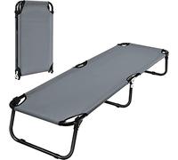 LIFEZEAL Brandina da Campeggio, Lettino Prendisole, Letto a Sdraio, Pieghevole e Portatile, Telaio in Metallo, per Giardino, Piscina, Mare, Spiaggia, Esterno, Montato, Max 100 kg, 191x56x31 cm, Grigio