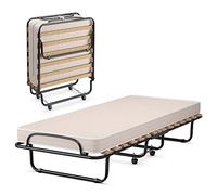 LIFEZEAL Brandina Pieghevole con Materasso, 190x80cm, Letto Singolo a Scomparsa, Letto di Emergenza per Ospite, con Ruote, Telaio in Acciaio, 15 Doghe in Legno, Salvaspazio, Max 120 kg, Made in Italy