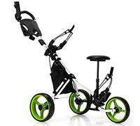 LIFEZEAL Carrello da golf pieghevole, carrello da golf a 3 ruote, Golf Push Cart con Scoreboard e portaombrello, Golf Kart con custodia e freno a piede, Golf Caddy in metallo (verde)