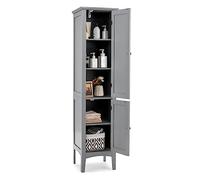 LIFEZEAL Colonna Bagno Salvaspazio con 2 Ante, Mobiletto Multiuso, Dispensa Cucina Mobile Alto e Stretto, 37x37x160cm, Armadio Angolare a 5 Rapiani con Dispositivo Anti-Ribaltamento (grigio)