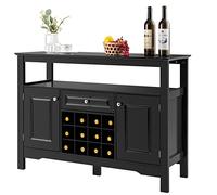 LIFEZEAL Credenza Cucina, Mobile Soggiorno, Madia, Armadietto, Nero, con Cassetto, 2 Ante, 2 Ripiani, 12 Portabottiglie Rimovibili, Moderno, per Salotto, Sala da Pranzo, Bar, Legno, 117x40,5x85,5cm