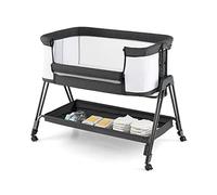 LIFEZEAL Culla Neonato, Next to Me, Lettino Neonato, Culla Next2Me, Altezza Regolabile, Lettino Bambino, con Borsa, Mensola e Ruote, Lettino con Materasso per baby 0~6 Mesi, fino 9kg (grigio chiaro)