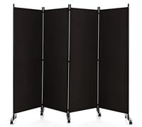 LIFEZEAL Divisorio a 4 Pannelli, Separè per Interno, Esterno, Paravento Mobile, Pieghevole, Parete Divisoria, Telaio in Metallo, con 10 Ruote, Protezione di Privacy, Separatore di Spazio (marrone)