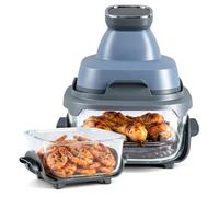 LIFEZEAL Friggitrice ad Aria 4L, 1500 W, 6 programmi, Friggitrice Aria con 2 Contenitori Vetro Rimovibili, Timer, Accessori Lavabili in Lavastoviglie, Portatile per Cucina Casa, Camping (Blu)