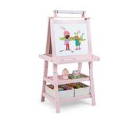 LIFEZEAL Lavagna per bambini 3 in 1, cavalletto per bambini con lavagna a due lati, lavagna con 2 ripiani, lavagna bianca, lavagna a gesso e rotolo di carta, lavagna con 2 scatole portaoggetti,