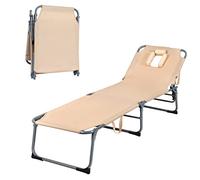 LIFEZEAL Lettino Prendisole Pieghevole, Lettini da Spiaggia con Schienale Regolabile in 5 Posizioni, Sdraio da Giardino con Cuscino Staccabile, Brandina Portatile da Mare o Campeggio (Beige)