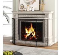 LIFEZEAL Parascintille per Camino a Legna, Pieghevole, Paraschizzi per Caminetto, Protezione di Stufa, Grilla a 3 Pannelli, Schermo in Metallo, Motivo a Strisce, Rete Decorativa, 132x79 cm, Nero