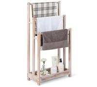 LIFEZEAL Porta Asciugamani Bagno da Terra, Portasciugamani con Ripiano Portaoggetti, in Legno Massello, Piantana a 3 Livelli, Scaletta Appendi Asciugamani, Salviette, Accappatoio, Salvaspazio,Bianco