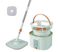 LIFEZEAL Scopa mocio con doppio secchio, testa rotante a 360° con panni riutilizzabili, separazione acqua pulita e sporca per pavimenti in piastrelle in parquet, casa (verde| 1 testa + 2 stracci)
