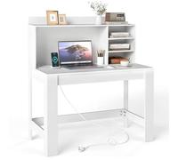 LIFEZEAL Scrivania con Libreria e Multipresa, Scrivania Porta Computer, PC, in Legno, 108x60cm, Ampio Spazio, Tavolo Postazione di Lavoro, per Ufficio, Studio, Moderno, Salvaspazio, Max 140kg (bianco)