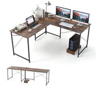 LIFEZEAL Scrivania Reversibile con Multipresa a Forma di L, Scrivania Angolare ad Angolo, Scrivania Lunga, Porta 2-3 Computer, Postazione di Lavoro, Ufficio, Studio, Legno+Metallo, Max 190kg, Marrone