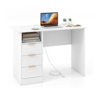 LIFEZEAL Scrivania Ufficio Porta Computer, Scirvania Bianca con 3 Cassetti, Scrivaniacon Multipresa, Moderna, Salvaspazio, Postazione di Lavoro, Desk, Scrittoio, Max 135kg, 108x48x76cm, in Legno