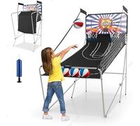 LIFEZEAL Set arcade da pallacanestro pieghevole, doppio cestino da pallacanestro con 8 modalità di gioco e contatore per 2 persone, rete di sicurezza, telaio in metallo, 4 palloncini, 1 pompa (blu