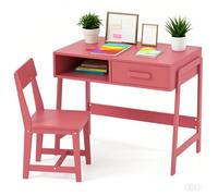 LIFEZEAL Set Scrivania e Sedia per Bambini 3+Anni, Scrivania con Cassetto, Banco Scuola, Tavolo da Studio, Sedia con Schienale, in Legno, per Cameretta, Giocare, Studiare, Multiattività, Rosa