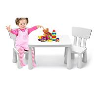 LIFEZEAL Set Tavolo e Sedie per Bambini 1-7 Anni, Tavolino Multiattivita Bambini in Plastica Rettangolare, Sedie con Schienale con Capacità di 50 kg (bianco)