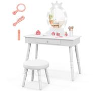 LIFEZEAL Specchiera Trucco Bambina, con 7 LED, 3 Colori di Luci, Postazione Trucco Bambina, con Sgabello Imbottito, Cassetto e Specchio di Corona, Toeletta Trucco per Bimbi 3-7 Anni (bianco)
