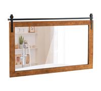 LIFEZEAL Specchio da Parete Rettangolare, Cornice in Legno Massello, Antisplosione, Decorativo, Ingresso, Salotto, Camera da Letto, Bagno, Appeso a Muro, Alta Definizione, Mirror (marrone, 100x66 cm)