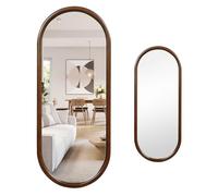 LIFEZEAL Specchio Ovale da Parete, Specchio Intero Lungo con Cornice in Legno Massello, Mirror, Verticale, Infrangibile, Decorativo, Alta Definizione, Bagno, Soggiorno, Camera, Trucco, 45x110cm