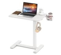 LIFEZEAL Tavolino da Divano a Forma di C, Altezza Regolabile, Tavolino Laterale per Letto, con Ruote Nascoste, Portabicchiere, Ganci Cuffie, Porta Laptop, PC, Serviletto, Soggiorno, Salotto (bianco)