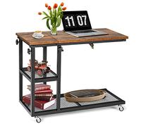 LIFEZEAL Tavolino da Divano, da Letto, a Forma di C, Scrivania Mobile Porta Laptop, PC, Serviletto, con 4 Ruote, Piano Inclinabile, Altezza Regolabile, per Soggiorno, Salotto, 80x40x64-95cm, Marrone