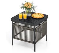 LIFEZEAL Tavolino da Giardino, Tavolo Balcone Piccolo, Esterno, con Foro per Ombrellone, 56x56x49cm, in PE Rattan, Metallo, con Piano a Sbarre, Piedini Regolabili, Max 50kg, Moderno, Salvaspazio, Nero
