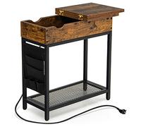 LIFEZEAL Tavolino da Salotto con Multipresa, Piano Apribile, Comodino con USB, Stretto, Alto, Tavolino da Divano con Portaoggetti, Vano Naconsto, Soggiorno, Camera da Letto, Max 70kg, 60x30x58,5cm