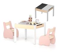 LIFEZEAL Tavolino e 2 Sedie per Bambini 3-7 Anni, Tavolo con Piano Reversibile con Lavagna, Contenitore Nascosto, Sedia Ergonomica con Schienale, Tavolino Montessori Multiattivita per Cameretta (rosa)